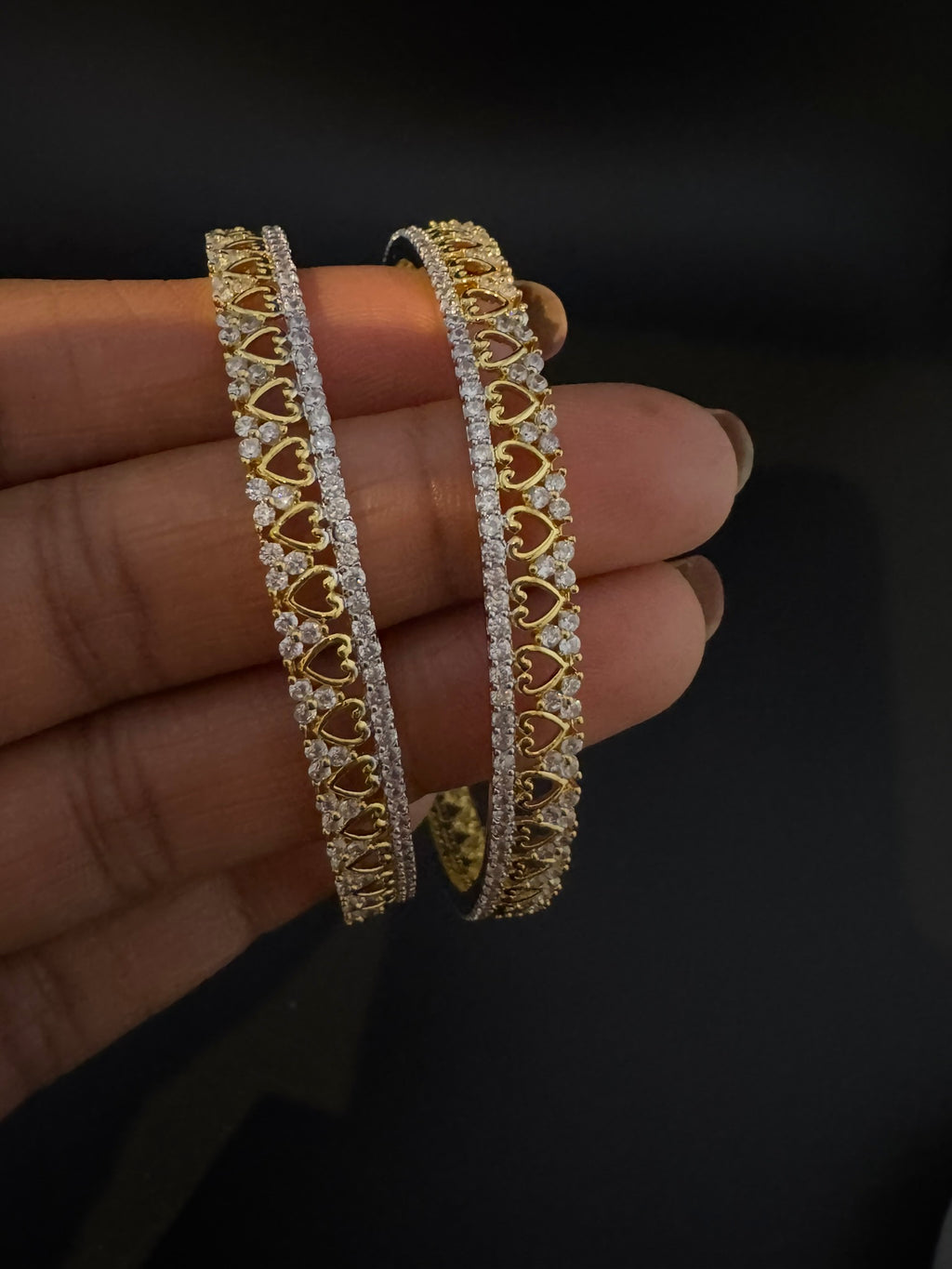 Gold Polki and Cubic Zirconia bangle is Designer inspired bangles set of 2