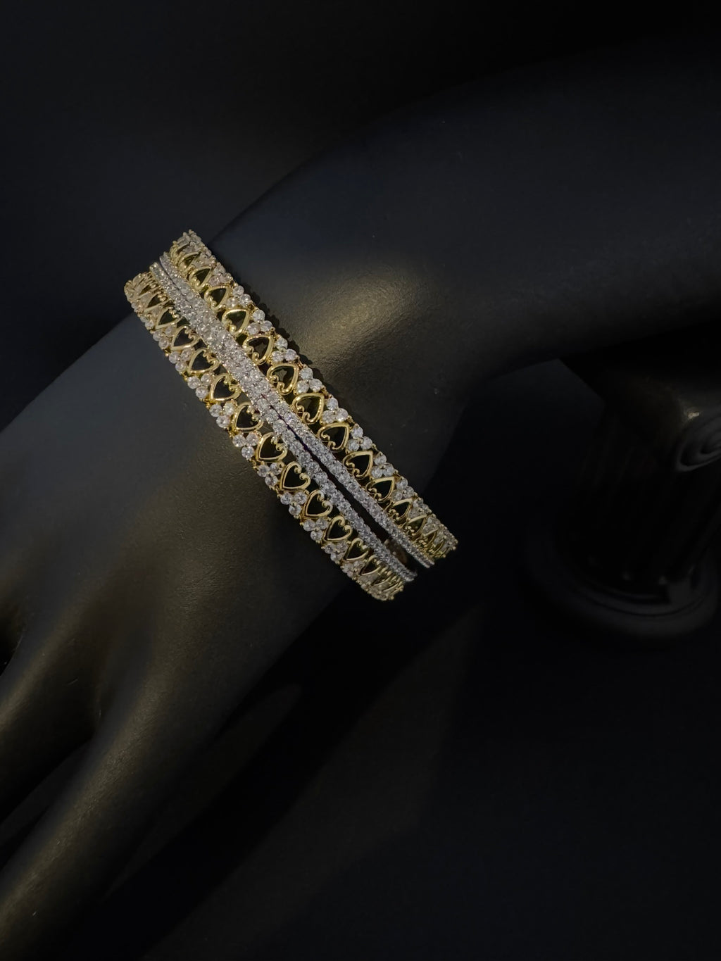 Gold Polki and Cubic Zirconia bangle is Designer inspired bangles set of 2