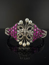 Single Silver Openable Designer bracelet with crystal stones, Cubic Zirconia, pearls in unique setting/single bangle/Fits size upto 2.6"