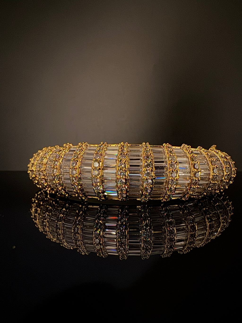 Single Openable Designer bracelet with crystal stones, Cubic Zirconia in unique Nano setting/single bangle/Fits size upto 2.6"