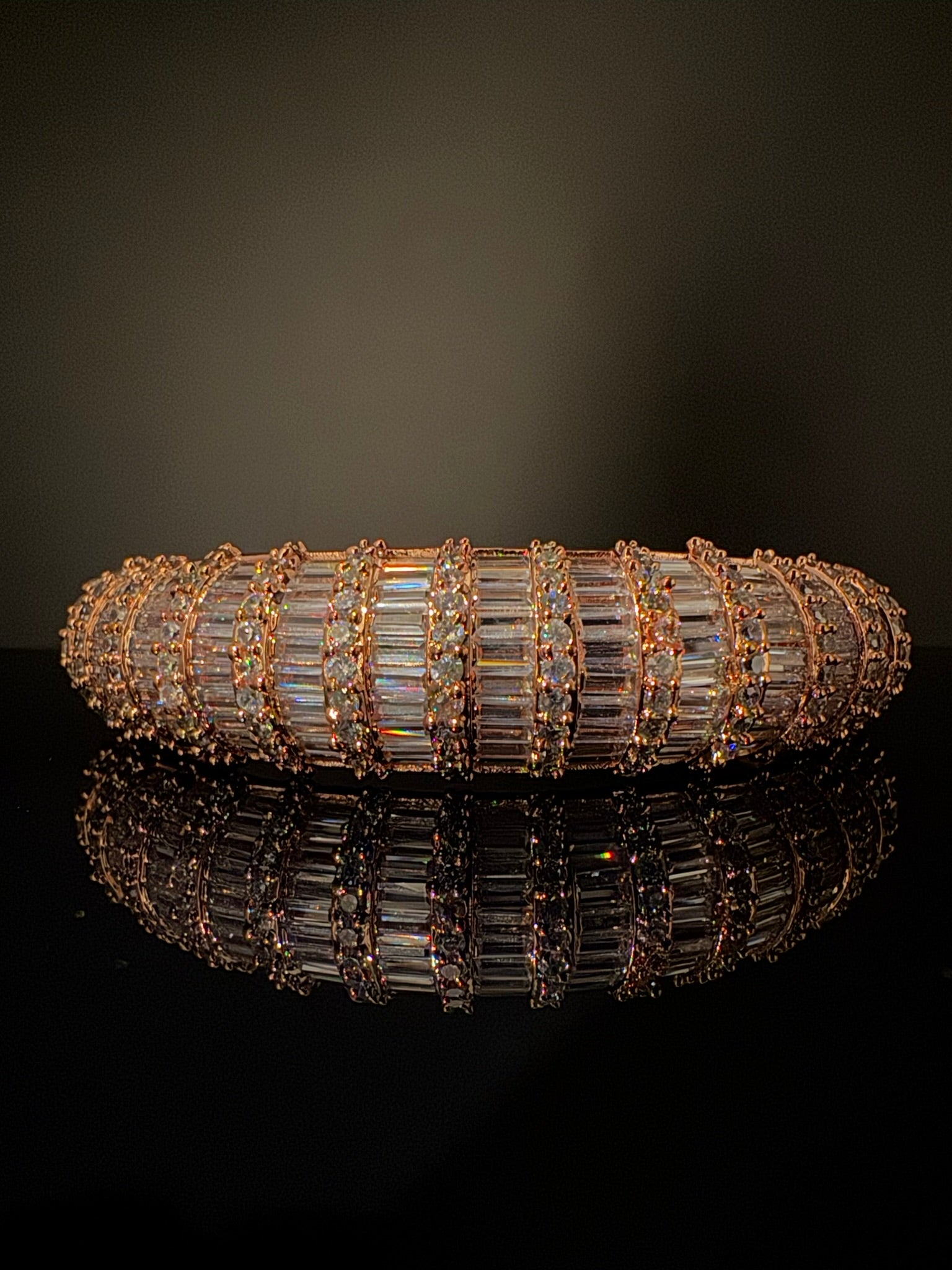 Single Openable Designer bracelet with crystal stones, Cubic Zirconia in unique Nano setting/single bangle/Fits size upto 2.6"