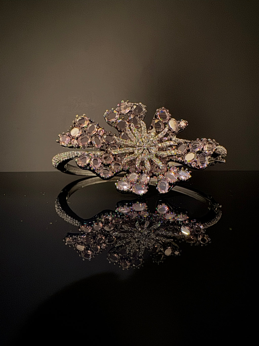 Single Silver Openable Designer bracelet with crystal stones, Cubic Zirconia, pearls in unique setting/single bangle/Fits size upto 2.6"