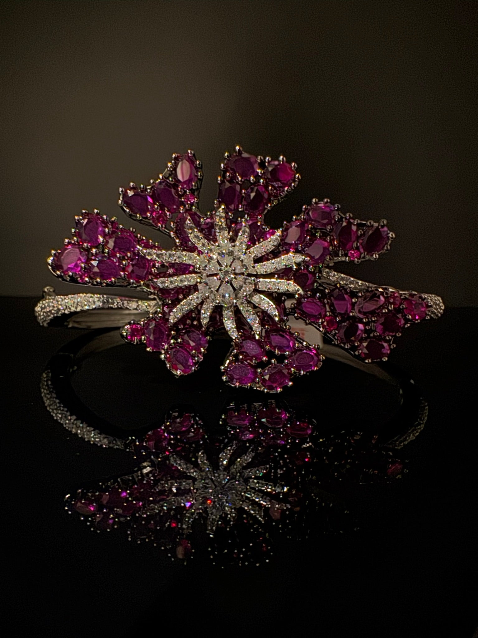 Single Silver Openable Designer bracelet with crystal stones, Cubic Zirconia, pearls in unique setting/single bangle/Fits size upto 2.6"