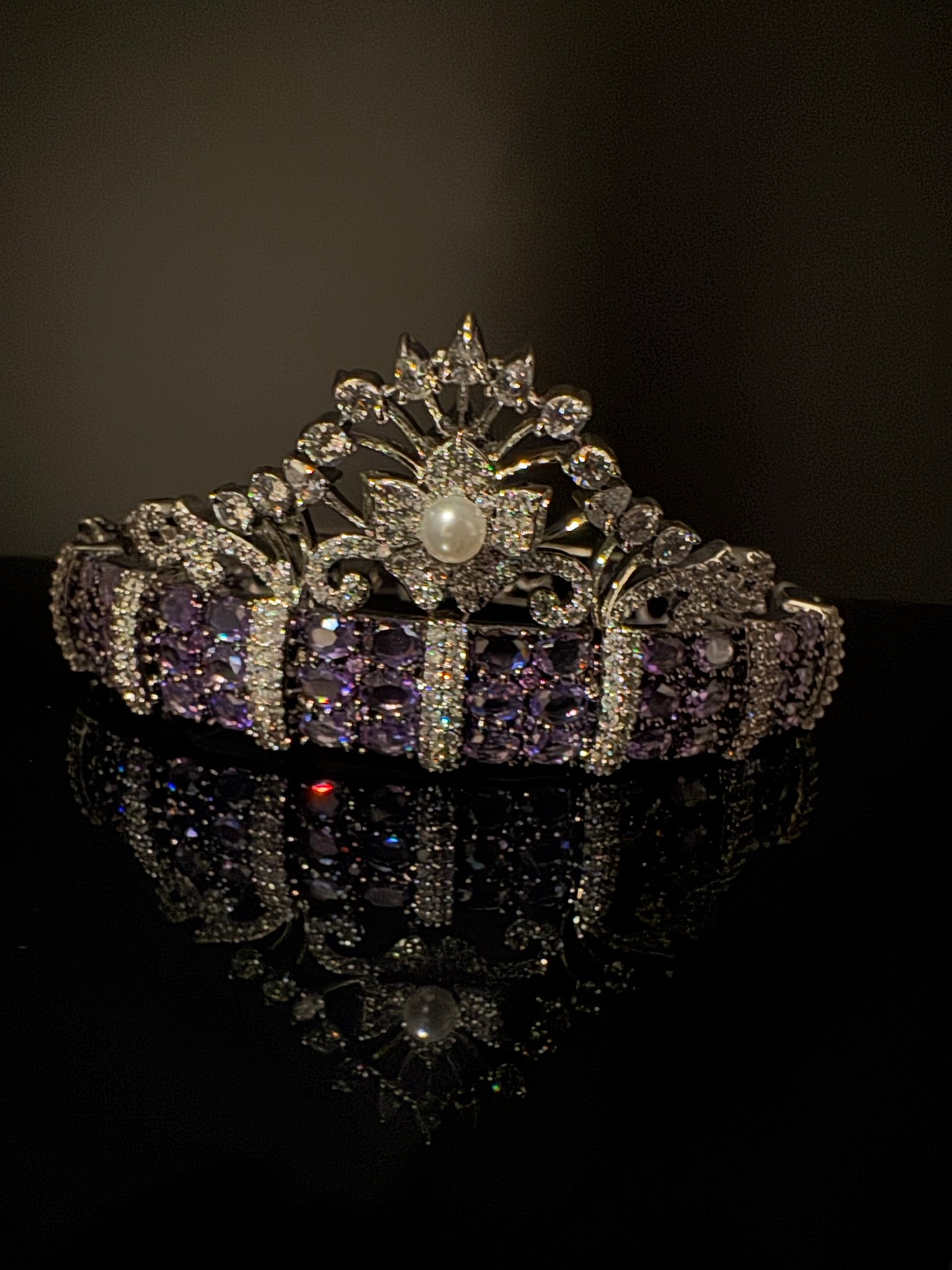 Single Silver Openable Designer bracelet with crystal stones, Cubic Zirconia, pearls in unique setting/single bangle/Fits size upto 2.6"