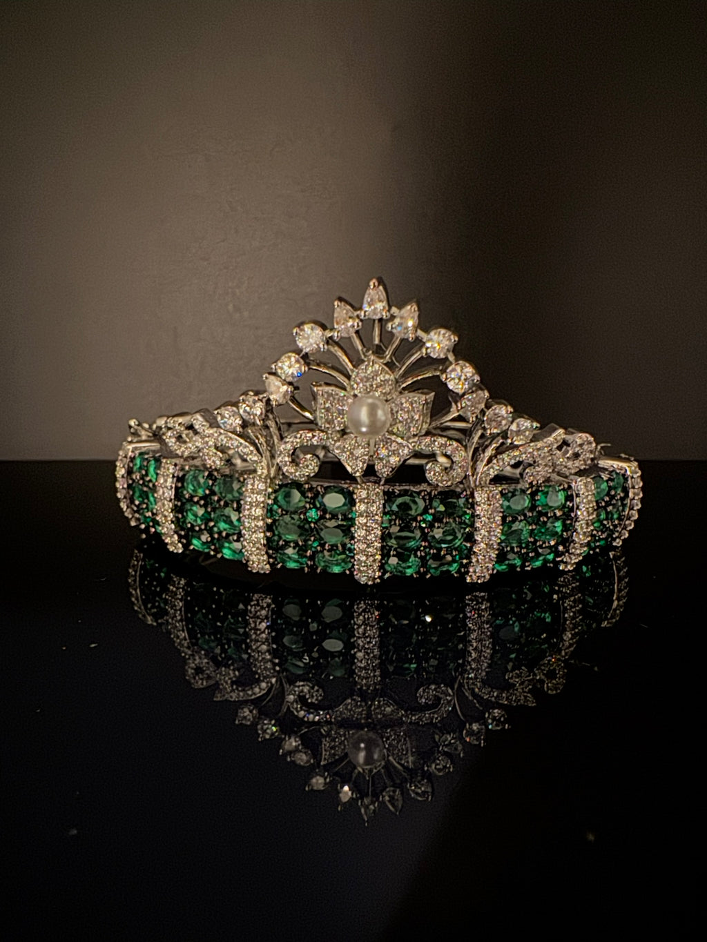 Single Silver Openable Designer bracelet with crystal stones, Cubic Zirconia, pearls in unique setting/single bangle/Fits size upto 2.6"