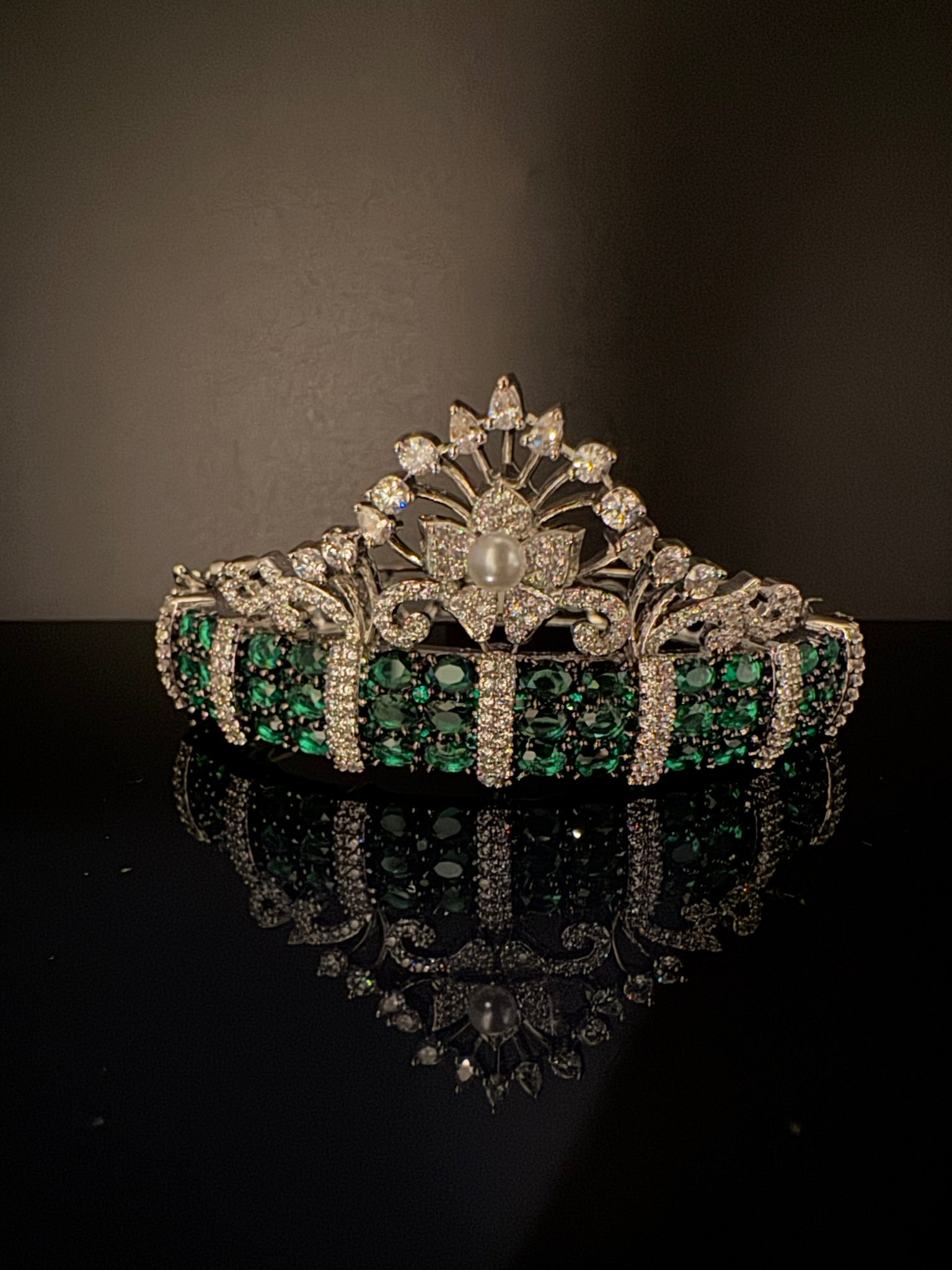 Single Silver Openable Designer bracelet with crystal stones, Cubic Zirconia, pearls in unique setting/single bangle/Fits size upto 2.6"