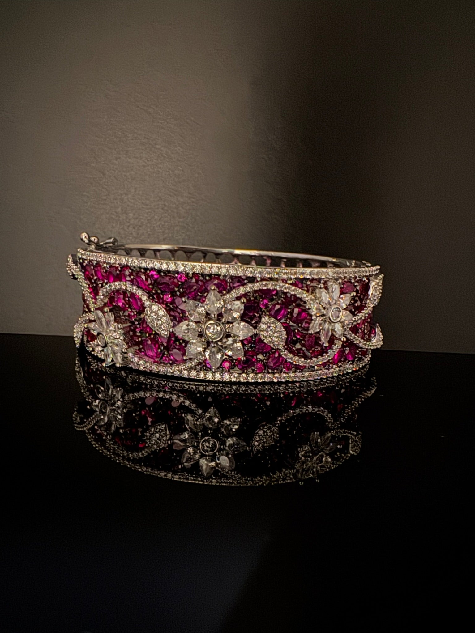 Single Silver Openable Designer bracelet with crystal stones, Cubic Zirconia in unique Nano setting/single bangle/Fits size upto 2.6"