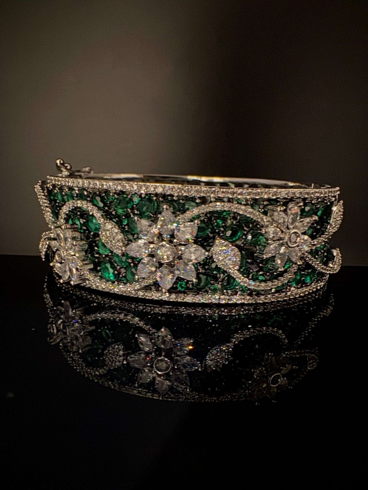 Single Silver Openable Designer bracelet with crystal stones, Cubic Zirconia in unique Nano setting/single bangle/Fits size upto 2.6"