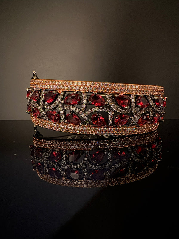 Single Victorian Openable Designer bracelet with crystal stones, Cubic Zirconia in unique Nano setting/single bangle/Fits size upto 2.6"