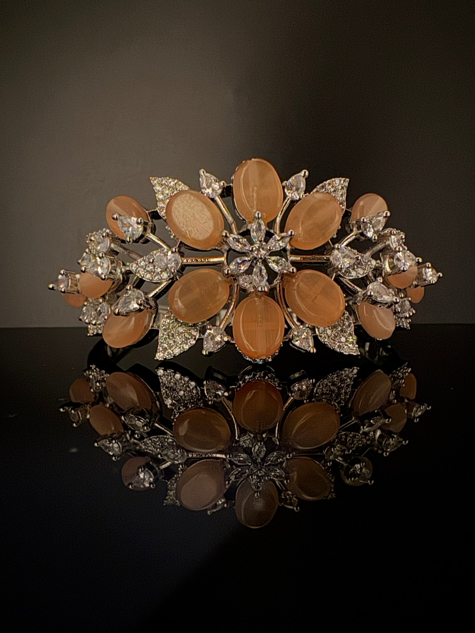 Single Silver Openable Designer bracelet with crystal stones, Cubic Zirconia in unique Nano setting/single bangle/Fits size upto 2.6"