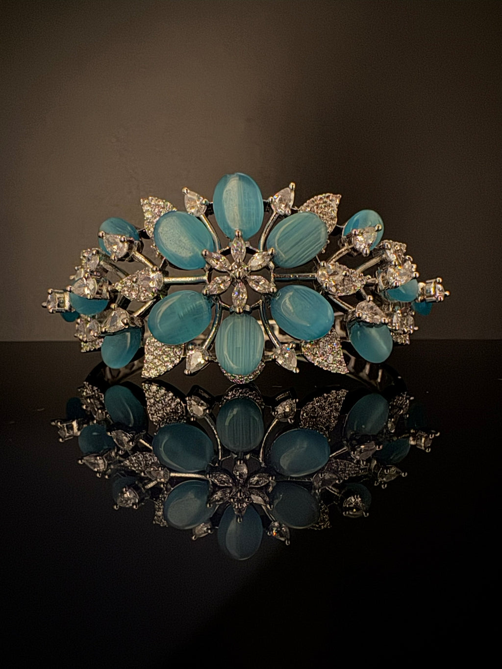 Single Silver Openable Designer bracelet with crystal stones, Cubic Zirconia in unique Nano setting/single bangle/Fits size upto 2.6"