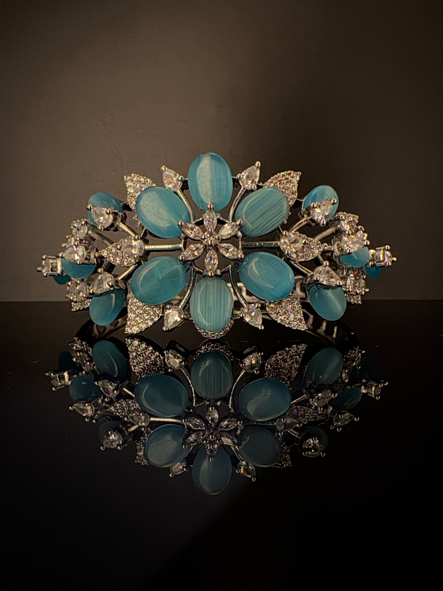 Single Silver Openable Designer bracelet with crystal stones, Cubic Zirconia in unique Nano setting/single bangle/Fits size upto 2.6"