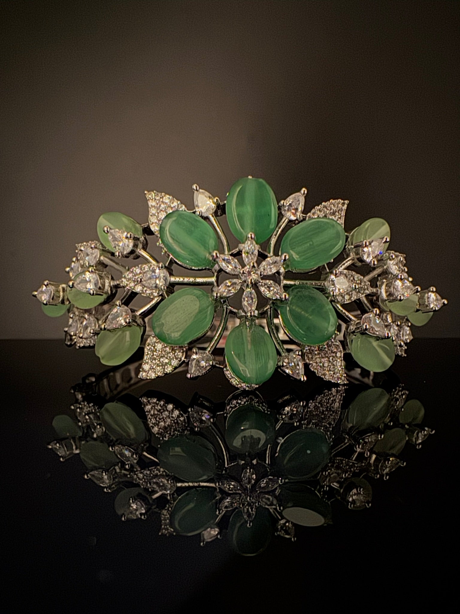 Single Silver Openable Designer bracelet with crystal stones, Cubic Zirconia in unique Nano setting/single bangle/Fits size upto 2.6"