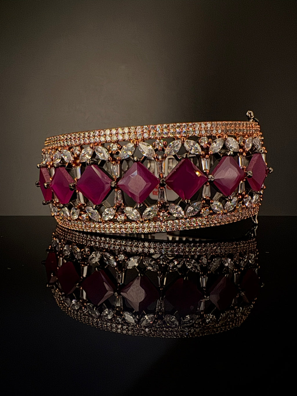 Single Victorian Openable Designer bracelet with crystal stones, Cubic Zirconia in unique Nano setting/single bangle/Fits size upto 2.6"