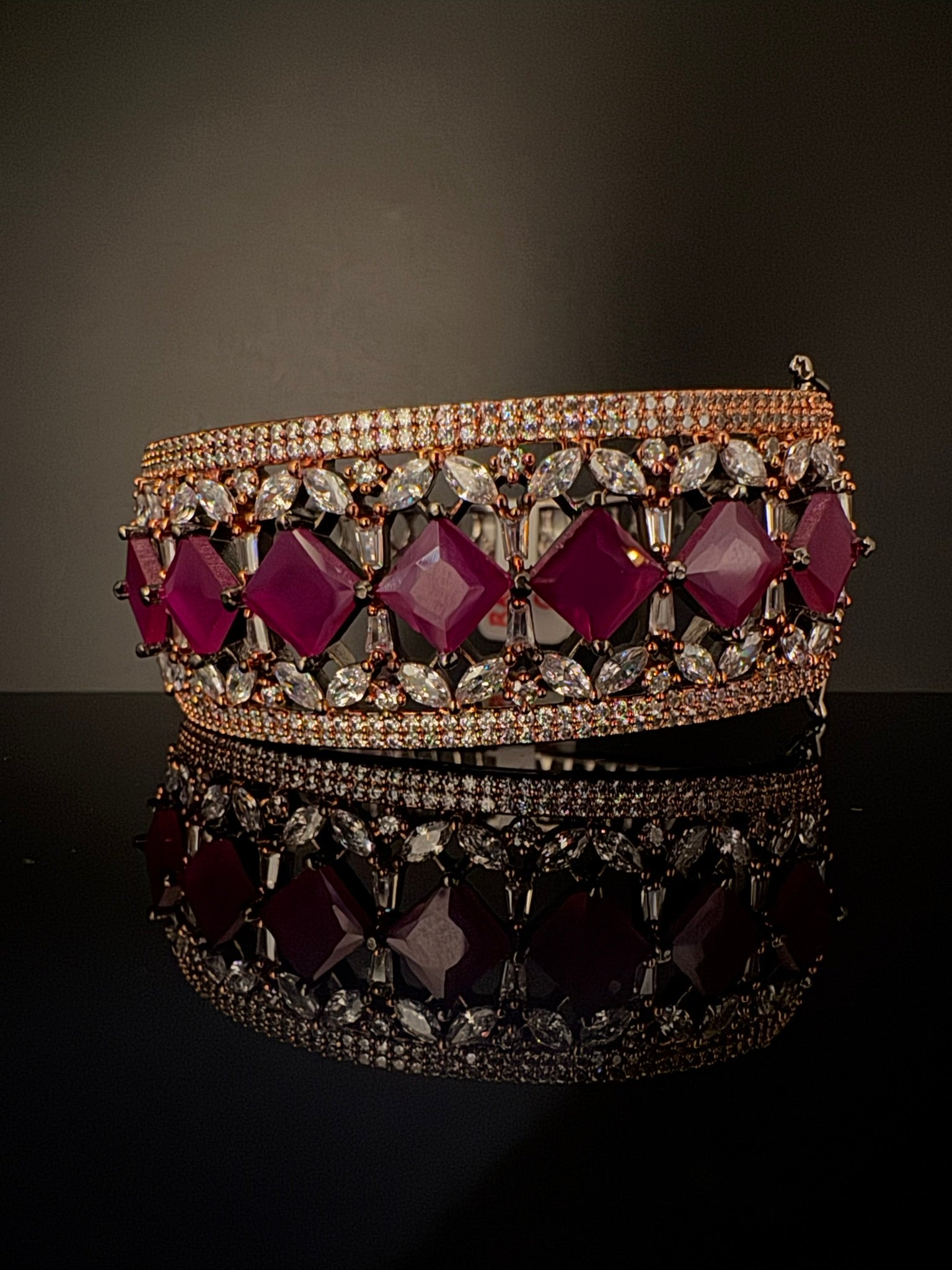 Single Victorian Openable Designer bracelet with crystal stones, Cubic Zirconia in unique Nano setting/single bangle/Fits size upto 2.6"