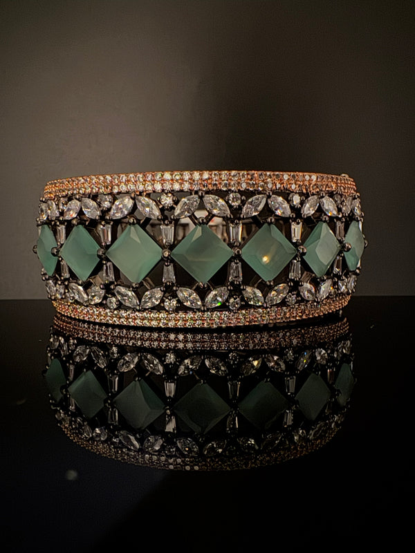Single Victorian Openable Designer bracelet with crystal stones, Cubic Zirconia in unique Nano setting/single bangle/Fits size upto 2.6"