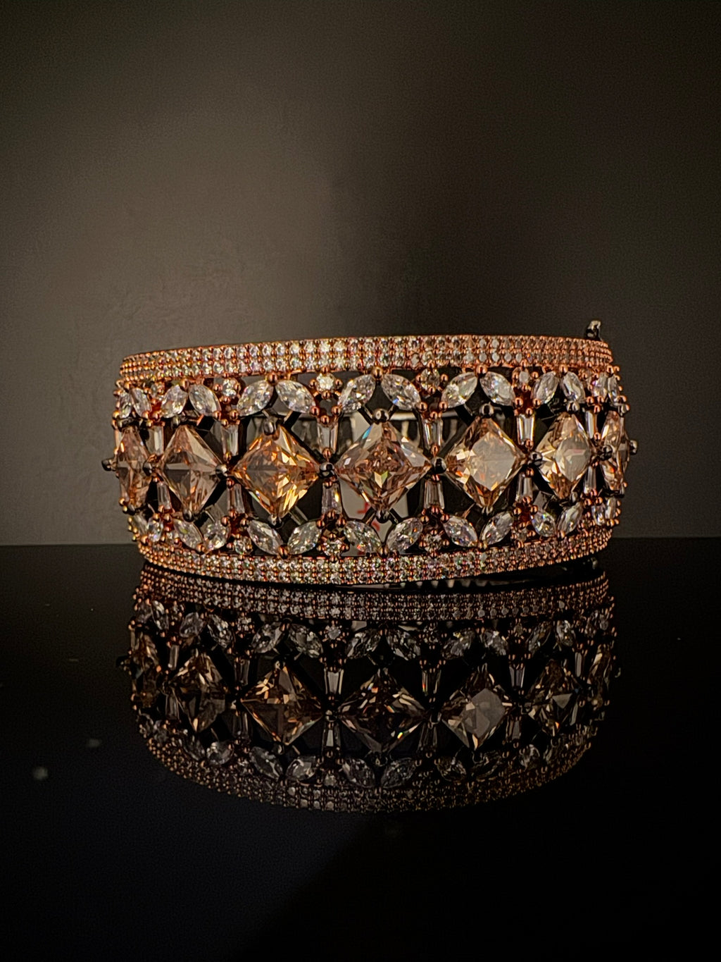 Single Victorian Openable Designer bracelet with crystal stones, Cubic Zirconia in unique Nano setting/single bangle/Fits size upto 2.6"