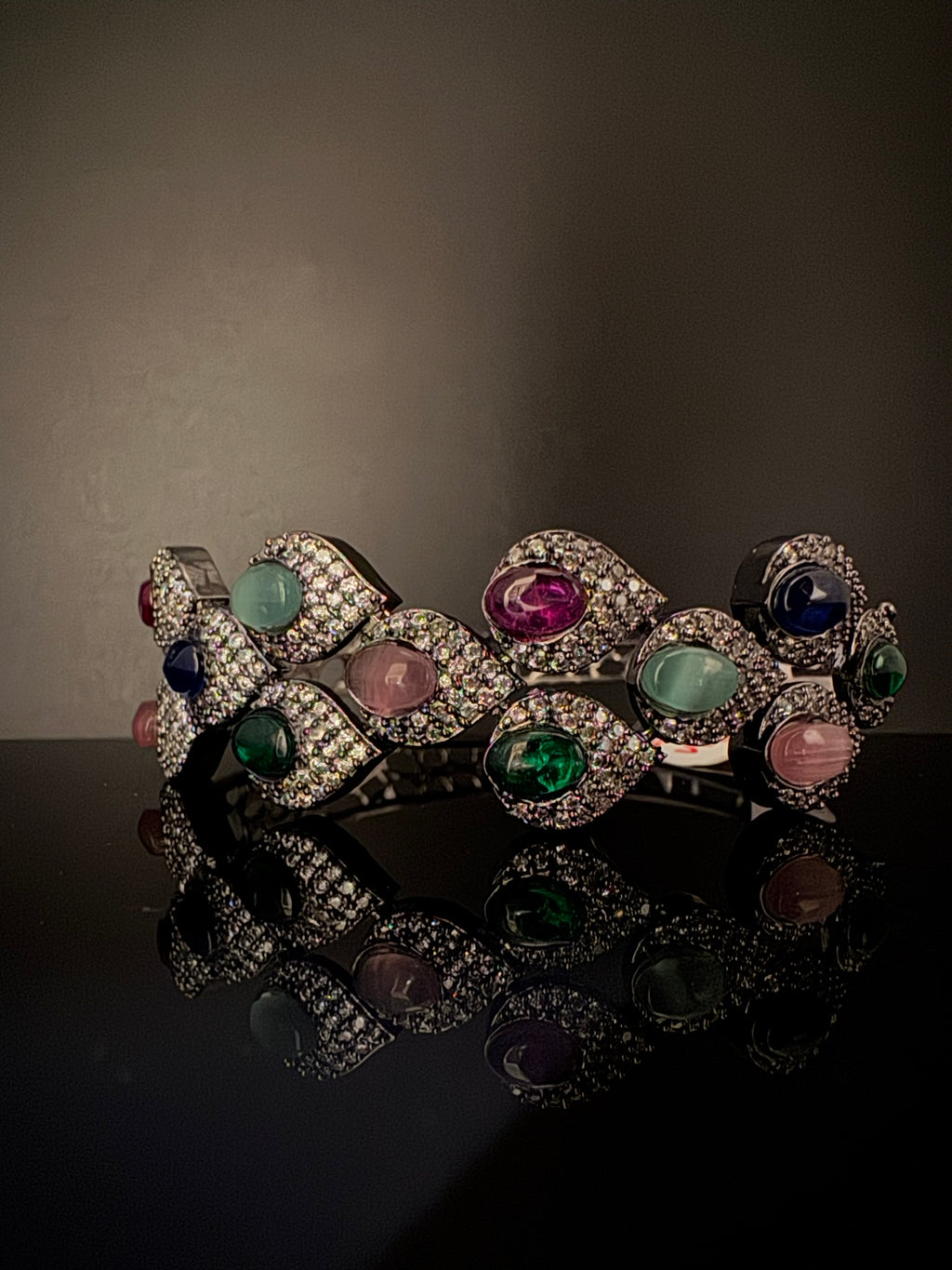 Openable Stone and Cubic Zirconia Bracelet Designer inspired Bracelet bangle Fits upto 2.6" wrist size