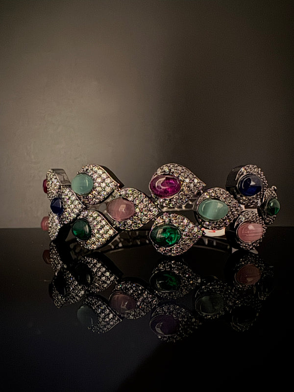 Openable Stone and Cubic Zirconia Bracelet Designer inspired Bracelet bangle Fits upto 2.6" wrist size
