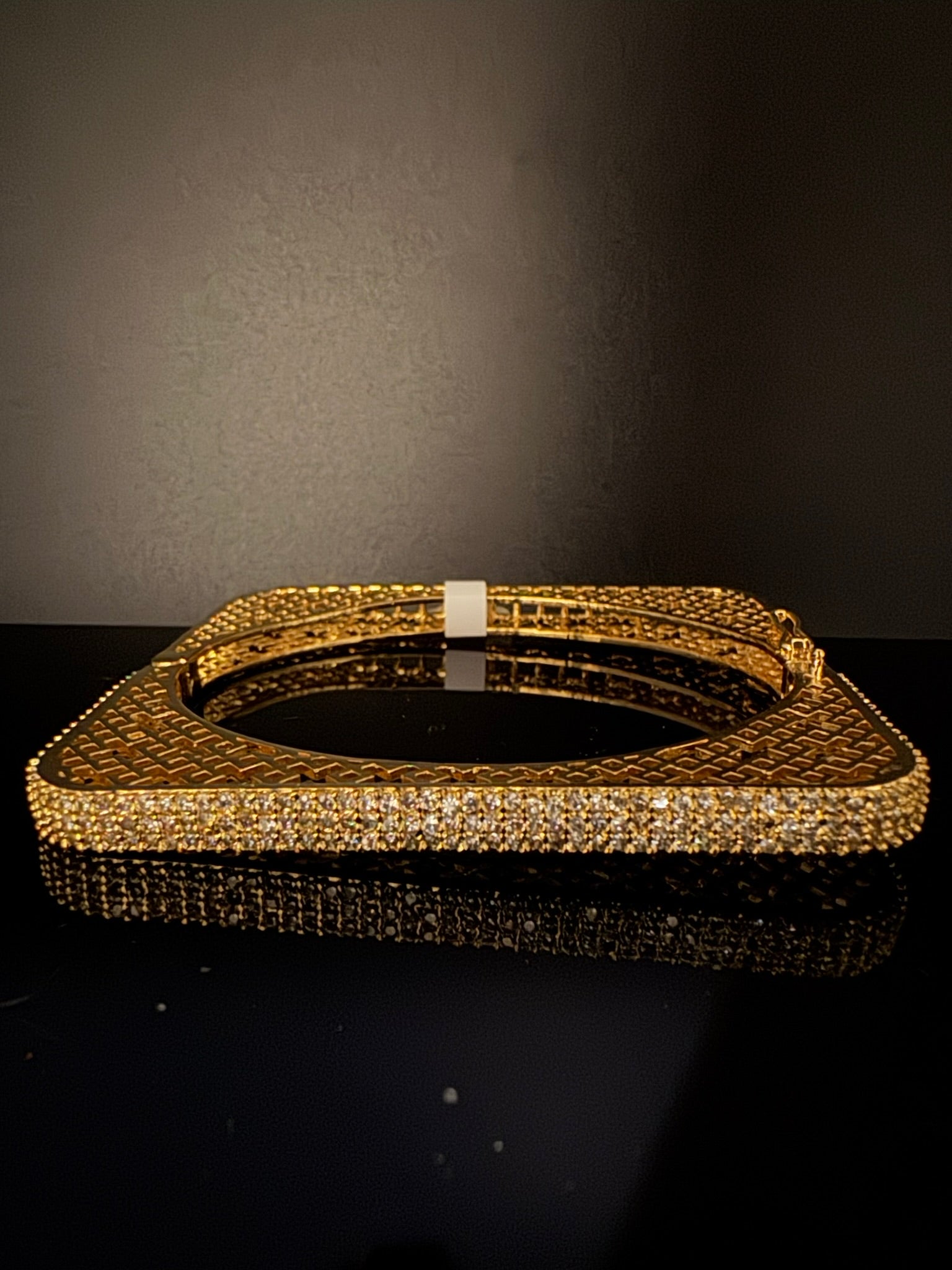 High Quality Square Gold Polish, Cubic Zirconia Openable Bracelet Designer bracelet