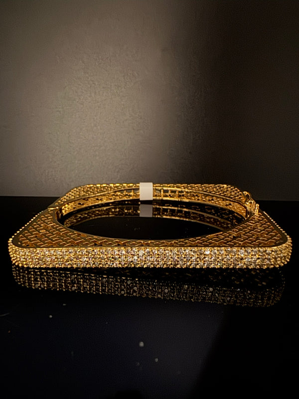 High Quality Square Gold Polish, Cubic Zirconia Openable Bracelet Designer bracelet