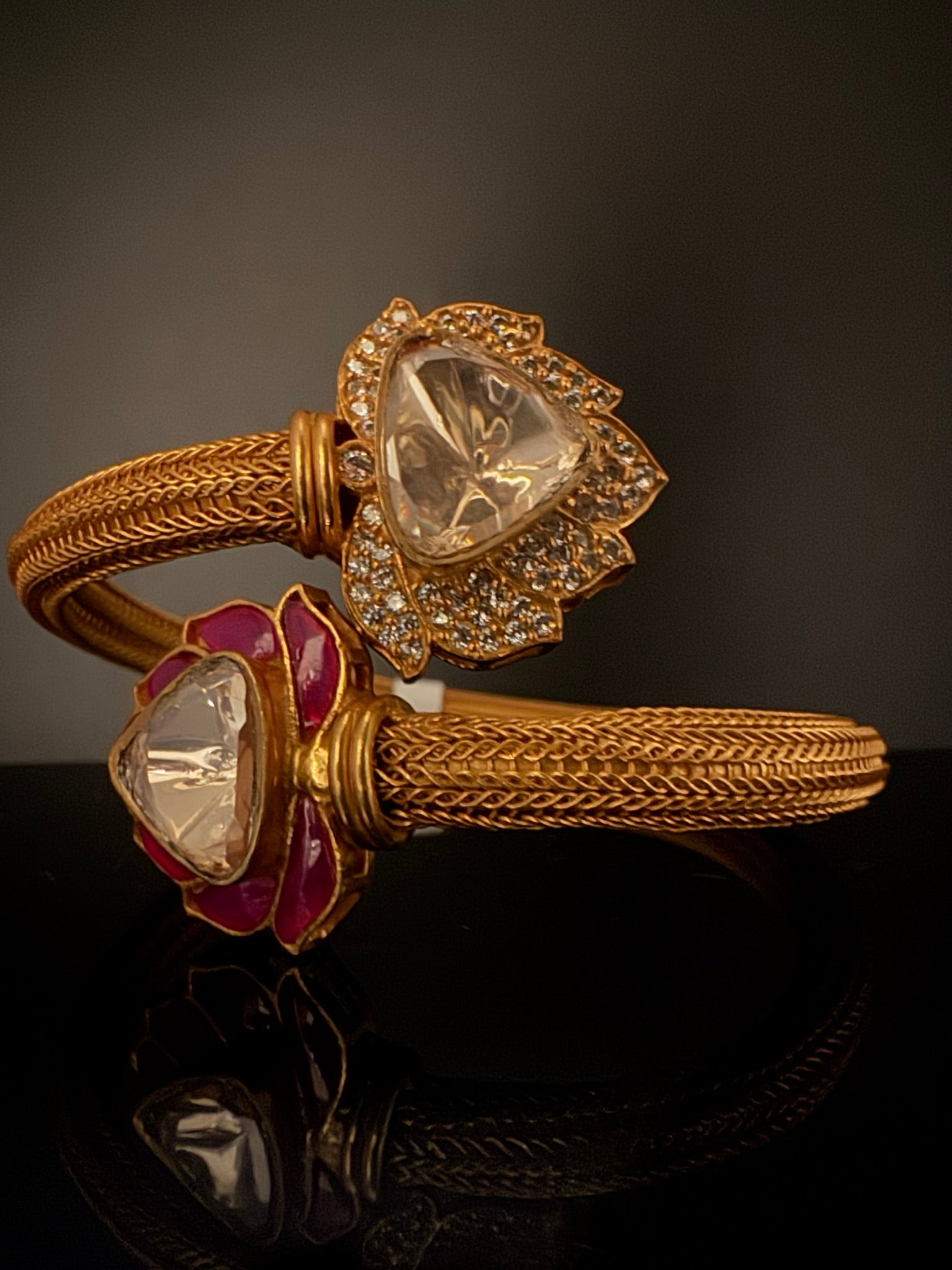 Premium Quality Openable Moissanite Kundan, cubic zirconia, Enamel is Designer inspired Bracelet