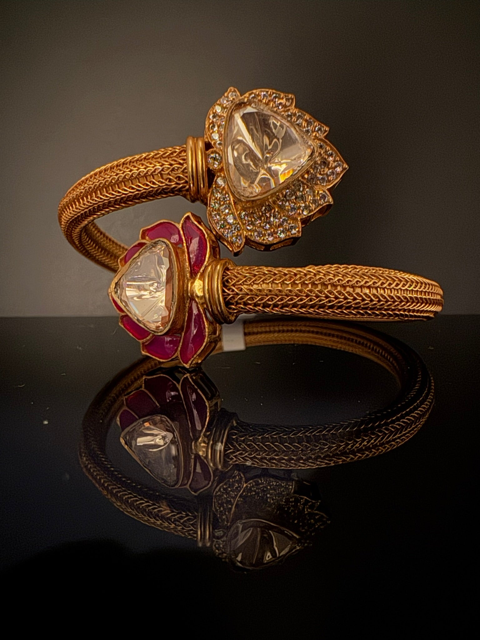 Premium Quality Openable Moissanite Kundan, cubic zirconia, Enamel is Designer inspired Bracelet