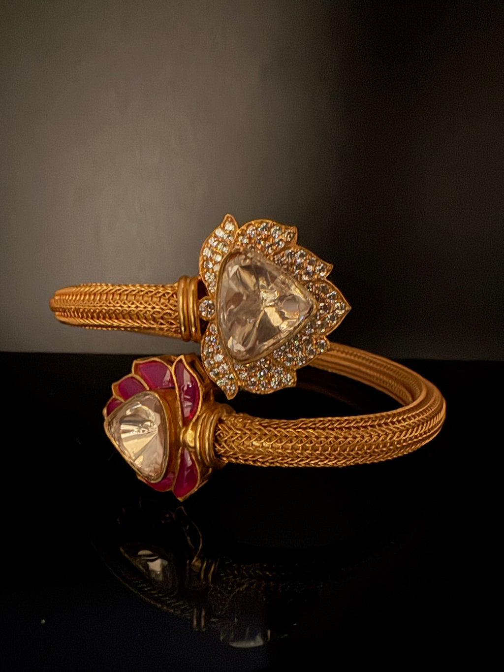 Premium Quality Openable Moissanite Kundan, cubic zirconia, Enamel is Designer inspired Bracelet