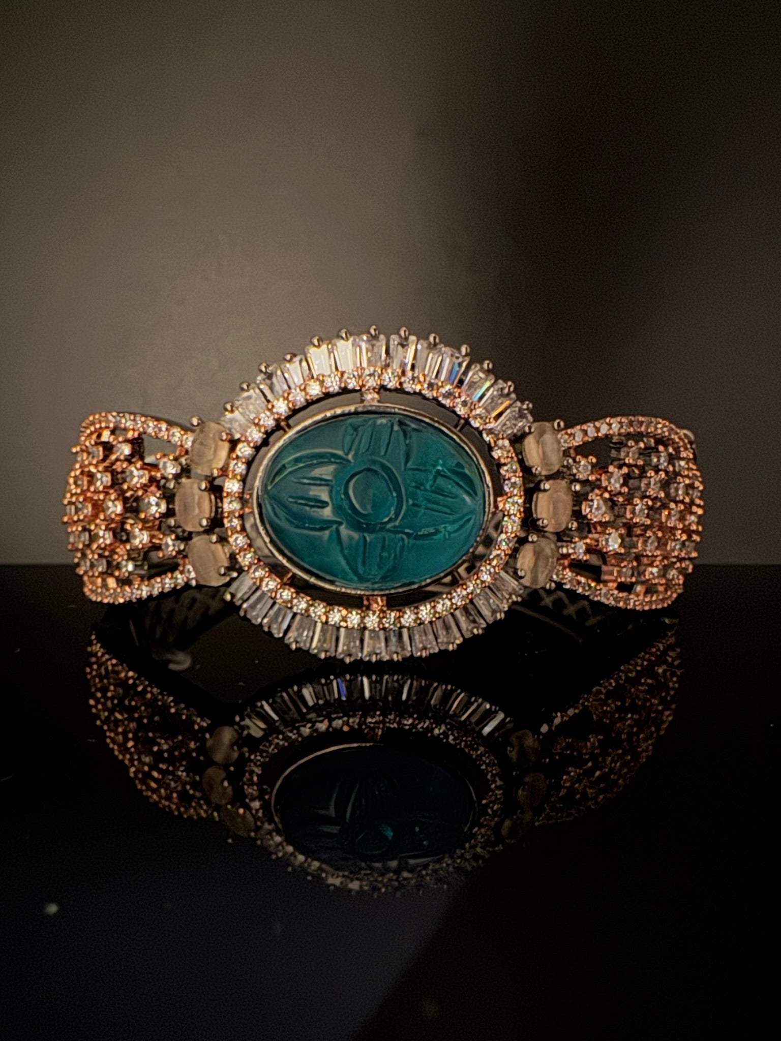 Victorian/Rose Gold Openable Designer bracelet with crystal stones, Cubic Zirconia in unique Nano setting