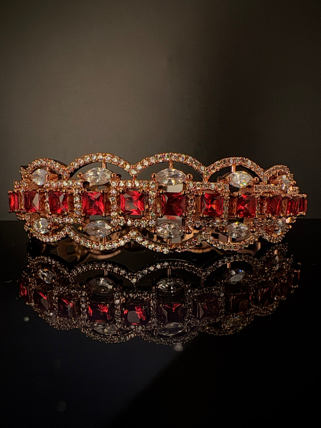 Rose Gold Openable Designer bracelet with crystal stones, Cubic Zirconia in unique Nano setting