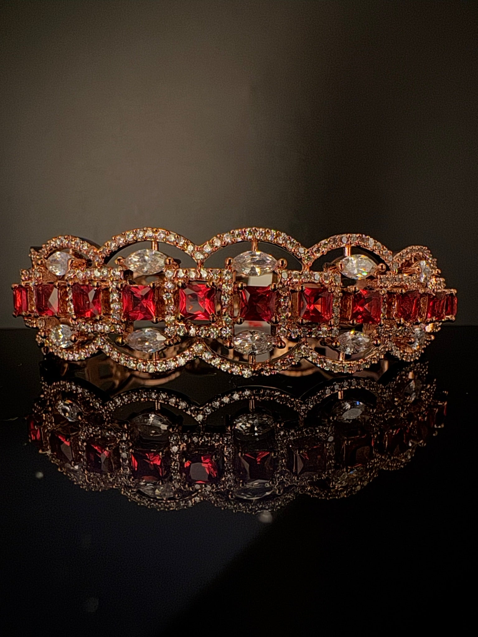 Rose Gold Openable Designer bracelet with crystal stones, Cubic Zirconia in unique Nano setting