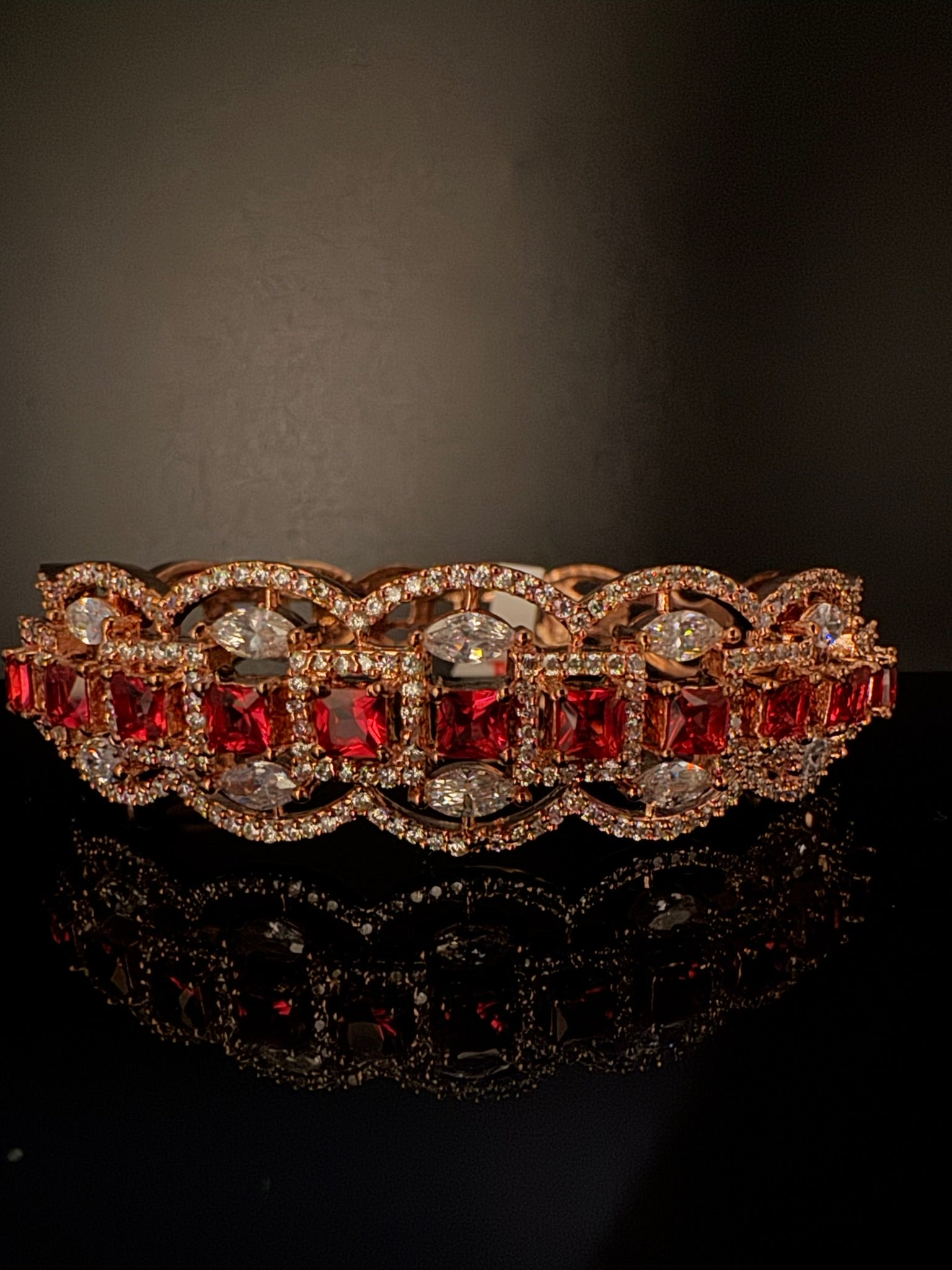 Rose Gold Openable Designer bracelet with crystal stones, Cubic Zirconia in unique Nano setting