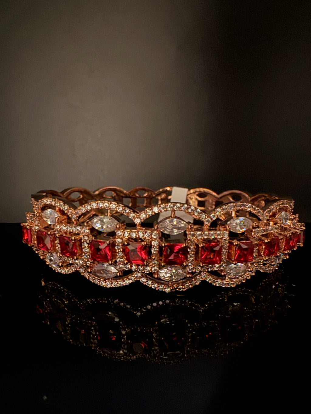 Rose Gold Openable Designer bracelet with crystal stones, Cubic Zirconia in unique Nano setting