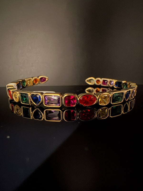High Quality Gold Polish, Cubic Zirconia and stones Designer bracelet/Statement Bracelet/Indian Jewelry/Openable bangle/Fits upto 2.6" size