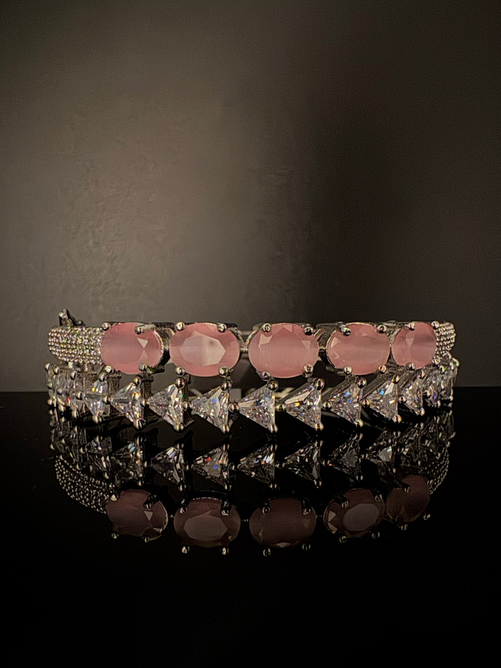 Silver color Openable Designer bracelet with crystal stones, Cubic Zirconia in unique setting