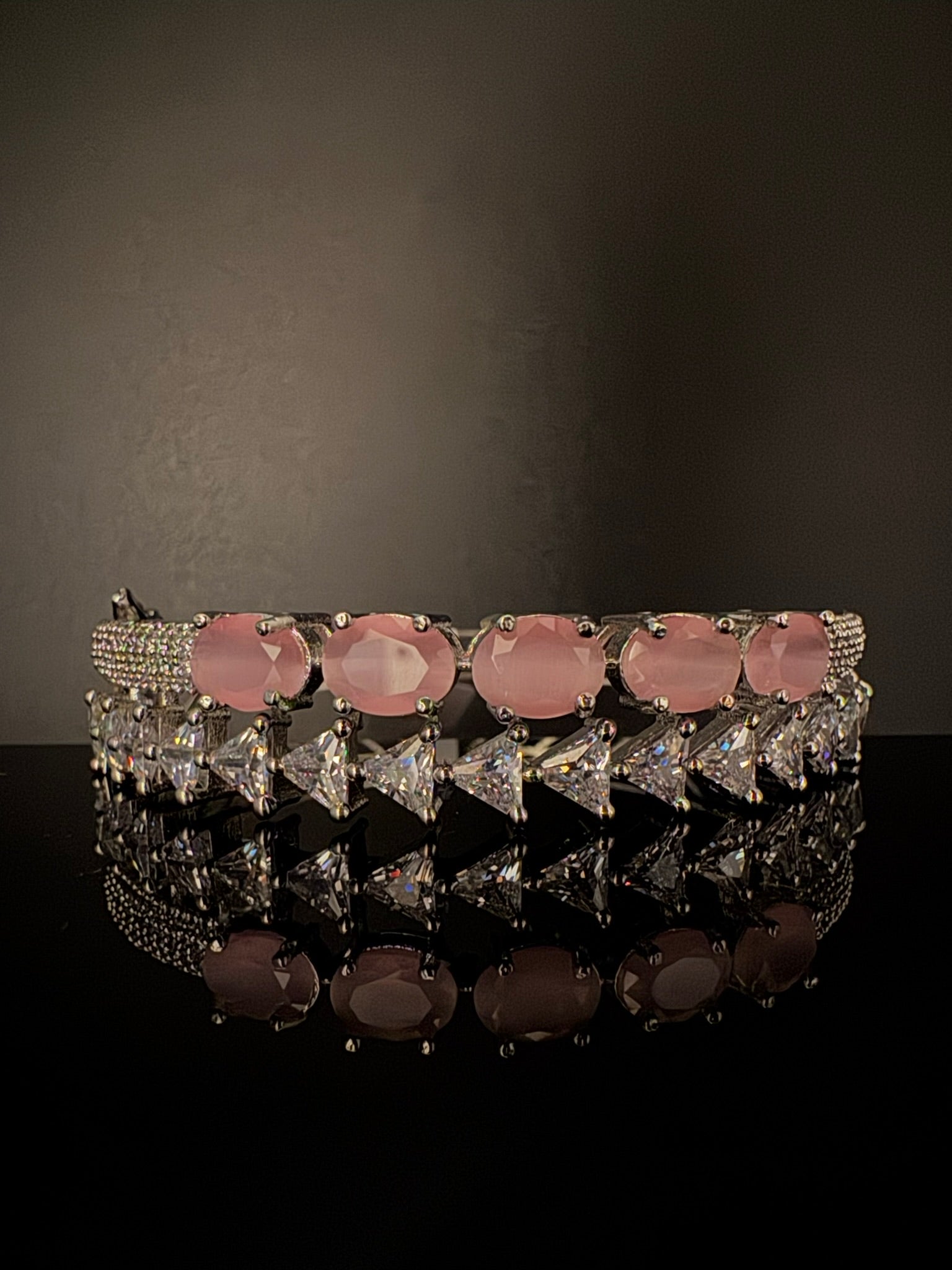 Silver color Openable Designer bracelet with crystal stones, Cubic Zirconia in unique setting