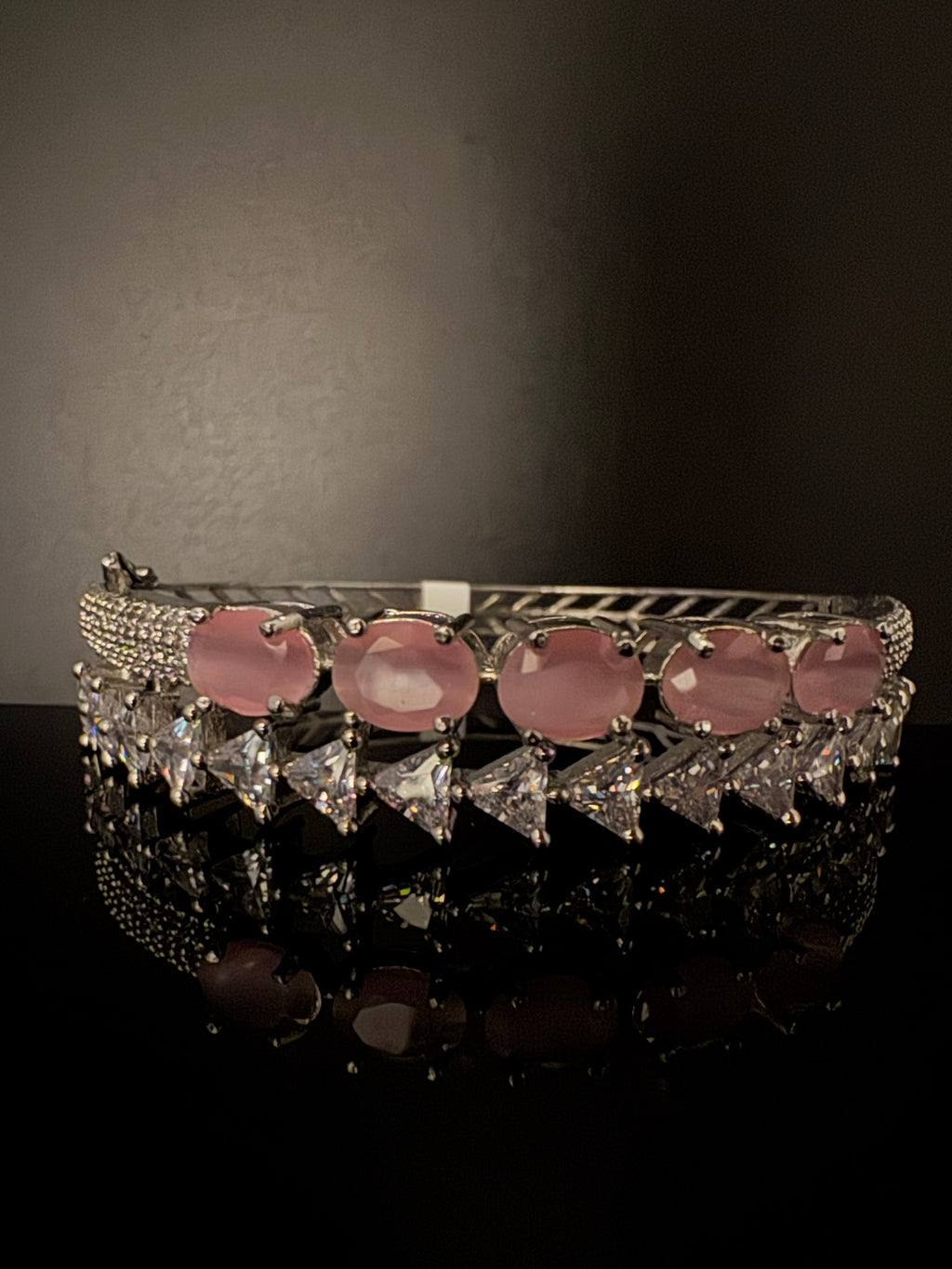 Silver color Openable Designer bracelet with crystal stones, Cubic Zirconia in unique setting