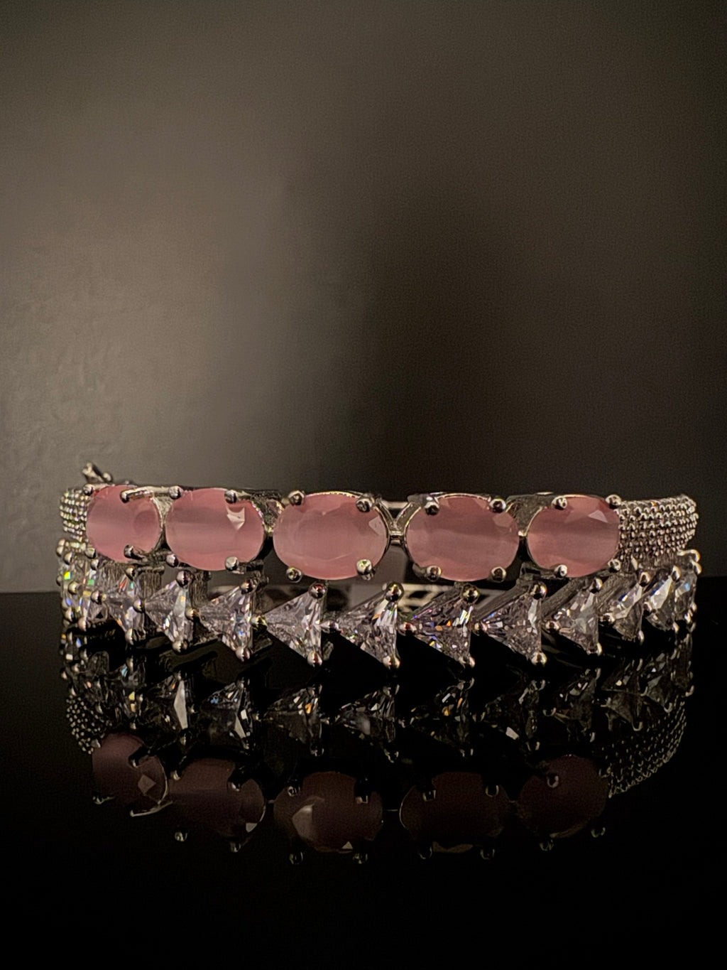 Silver color Openable Designer bracelet with crystal stones, Cubic Zirconia in unique setting