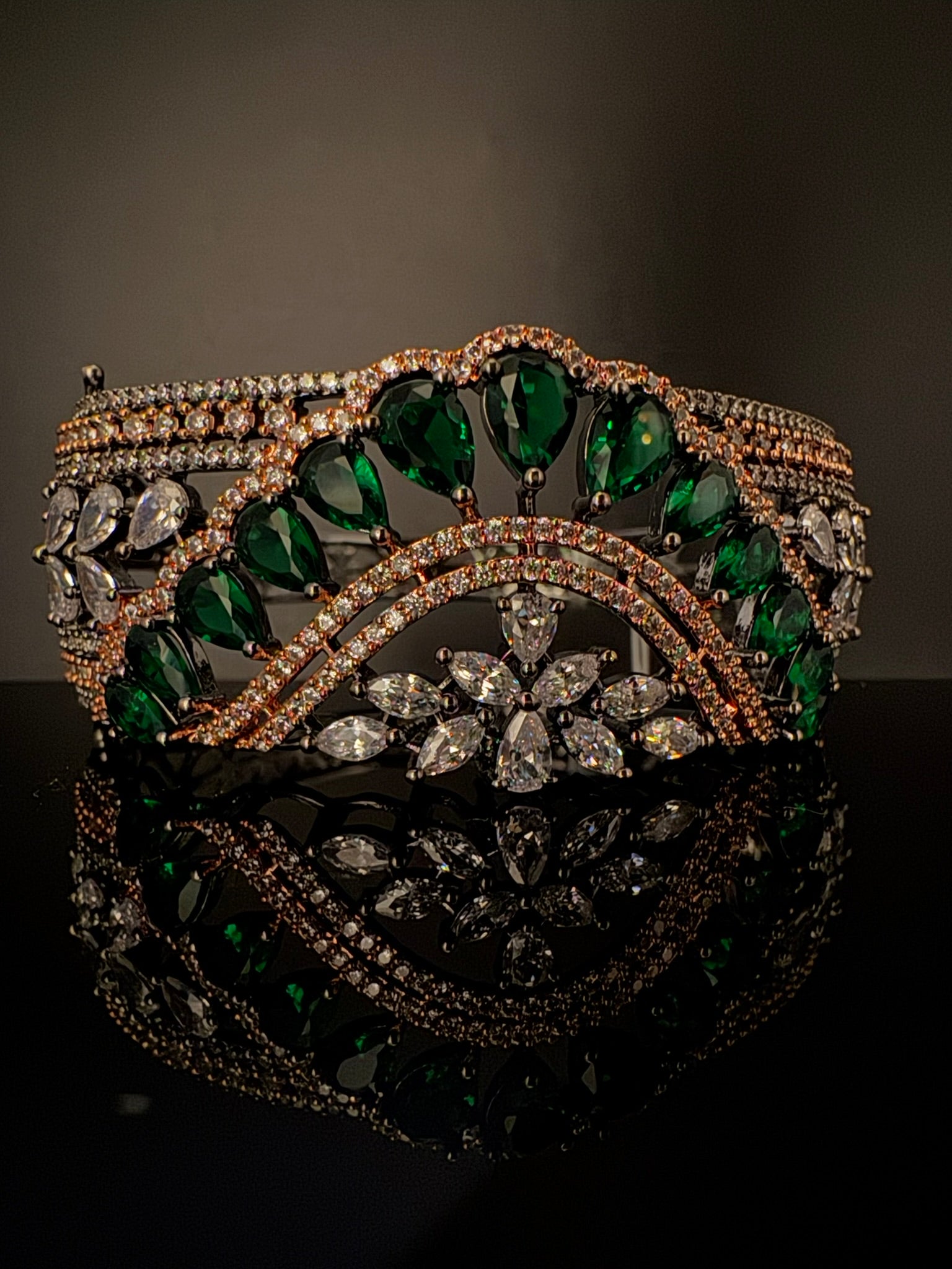 Victorian/Rose Gold Openable Designer bracelet with crystal stones, Cubic Zirconia in unique Nano setting