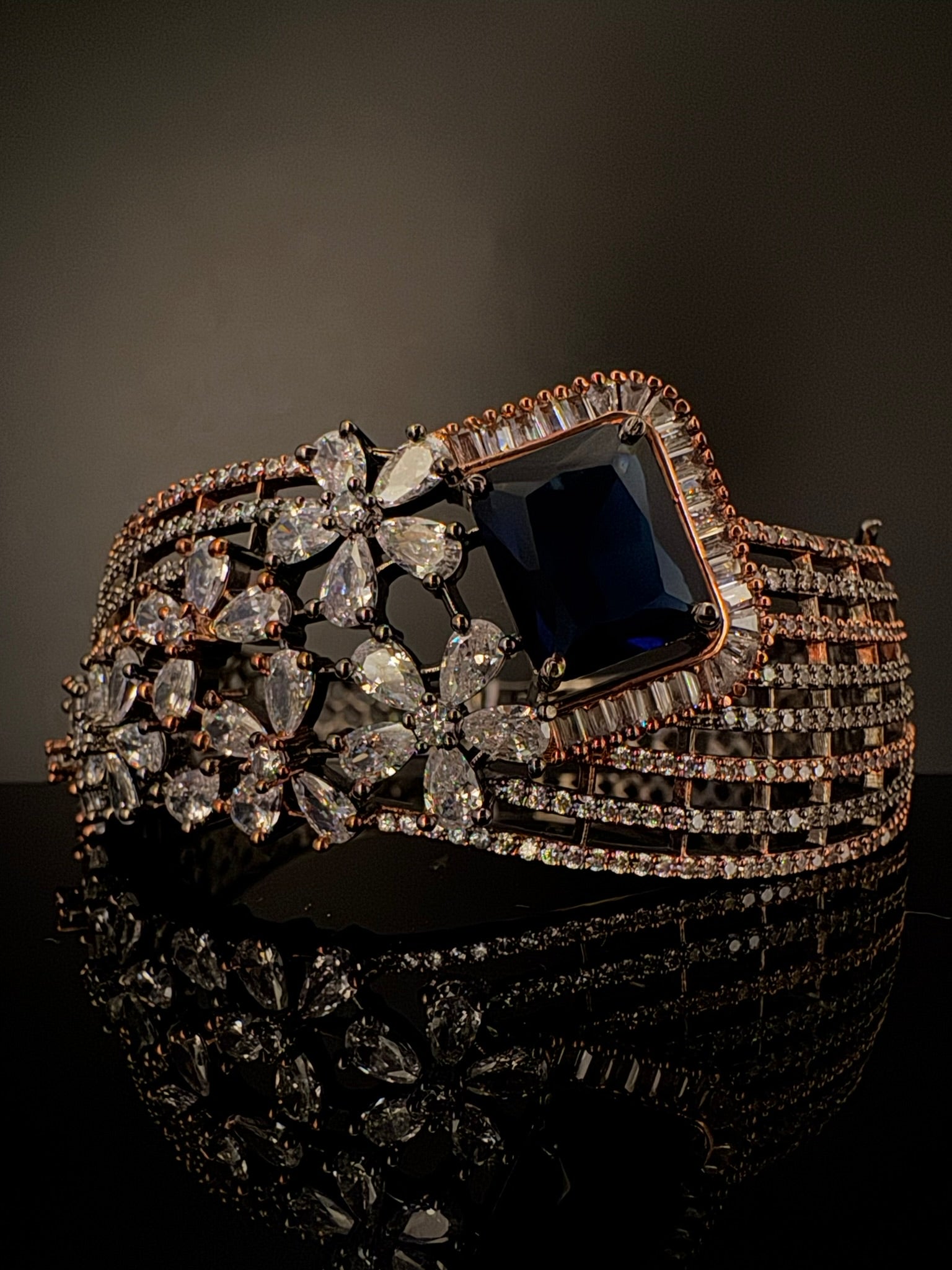 Victorian/Rose Gold Openable Designer bracelet with crystal stones, Cubic Zirconia in unique Nano setting