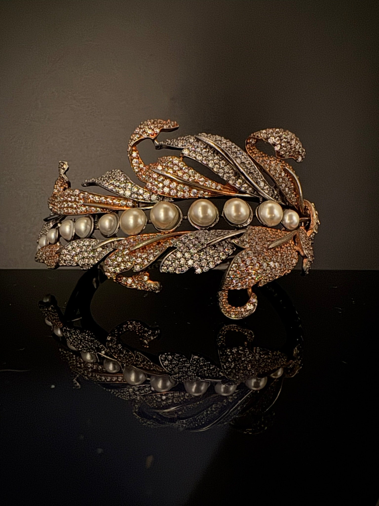 Openable Victorian Pearl and Cubic Zirconia Bracelet Designer inspired Broad Bracelet bangle/