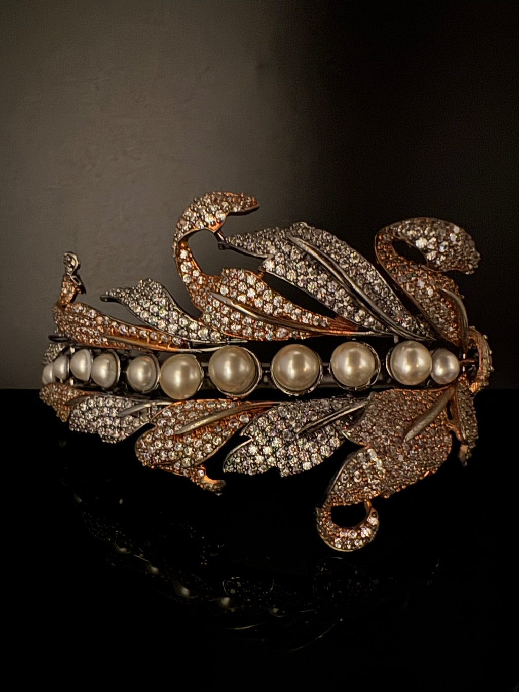 Openable Victorian Pearl and Cubic Zirconia Bracelet Designer inspired Broad Bracelet bangle/