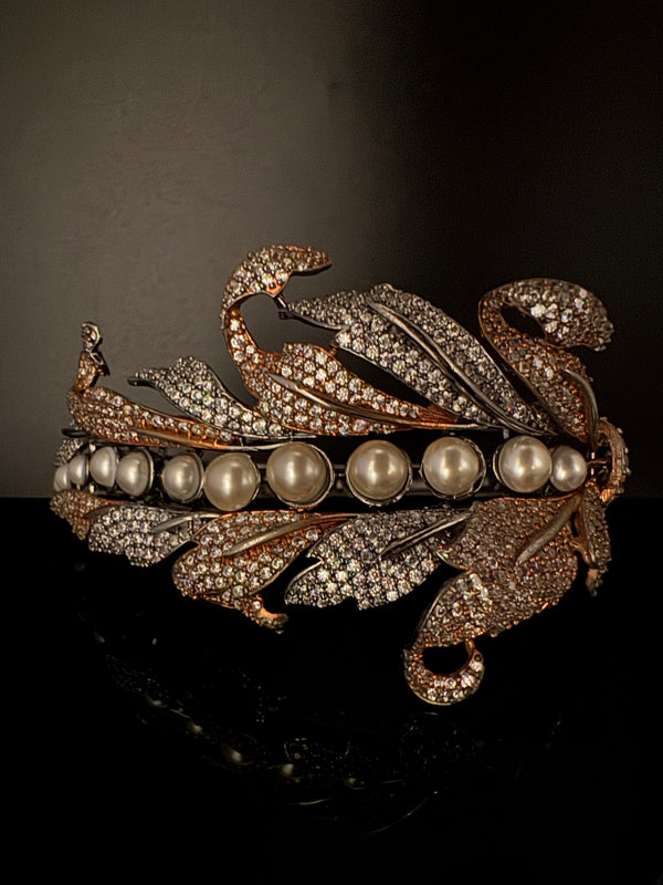 Openable Victorian Pearl and Cubic Zirconia Bracelet Designer inspired Broad Bracelet bangle/