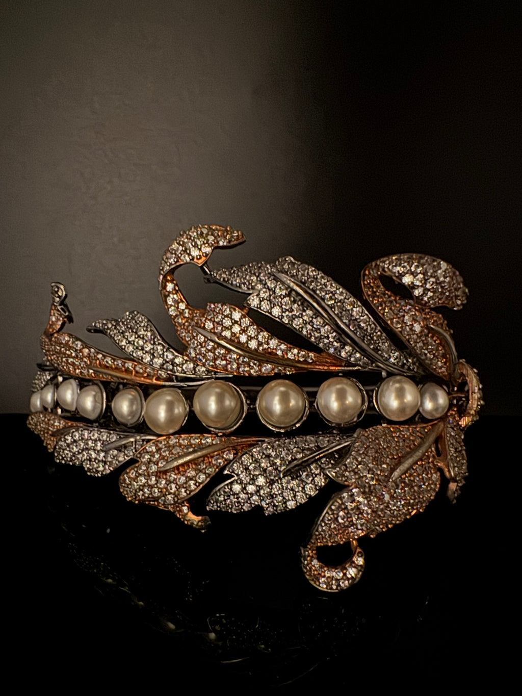 Openable Victorian Pearl and Cubic Zirconia Bracelet Designer inspired Broad Bracelet bangle/