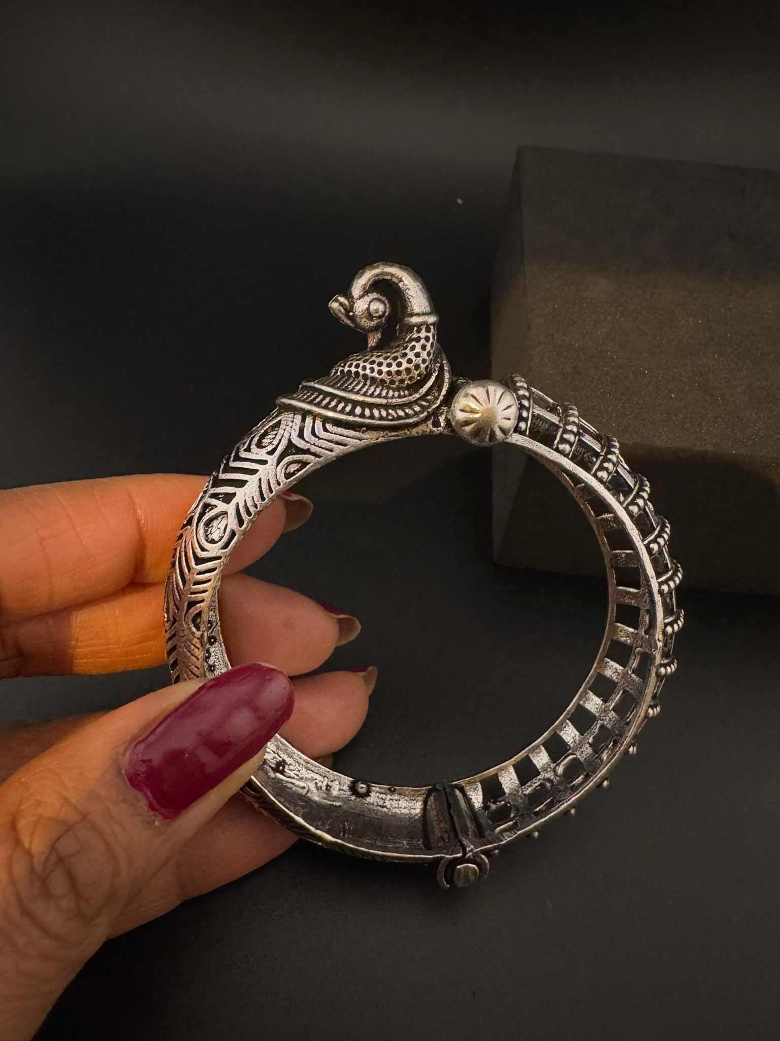 Openable Oxidized German Silver Peacock Designer Single bangle/Unique Bangle/Indian Jewelry