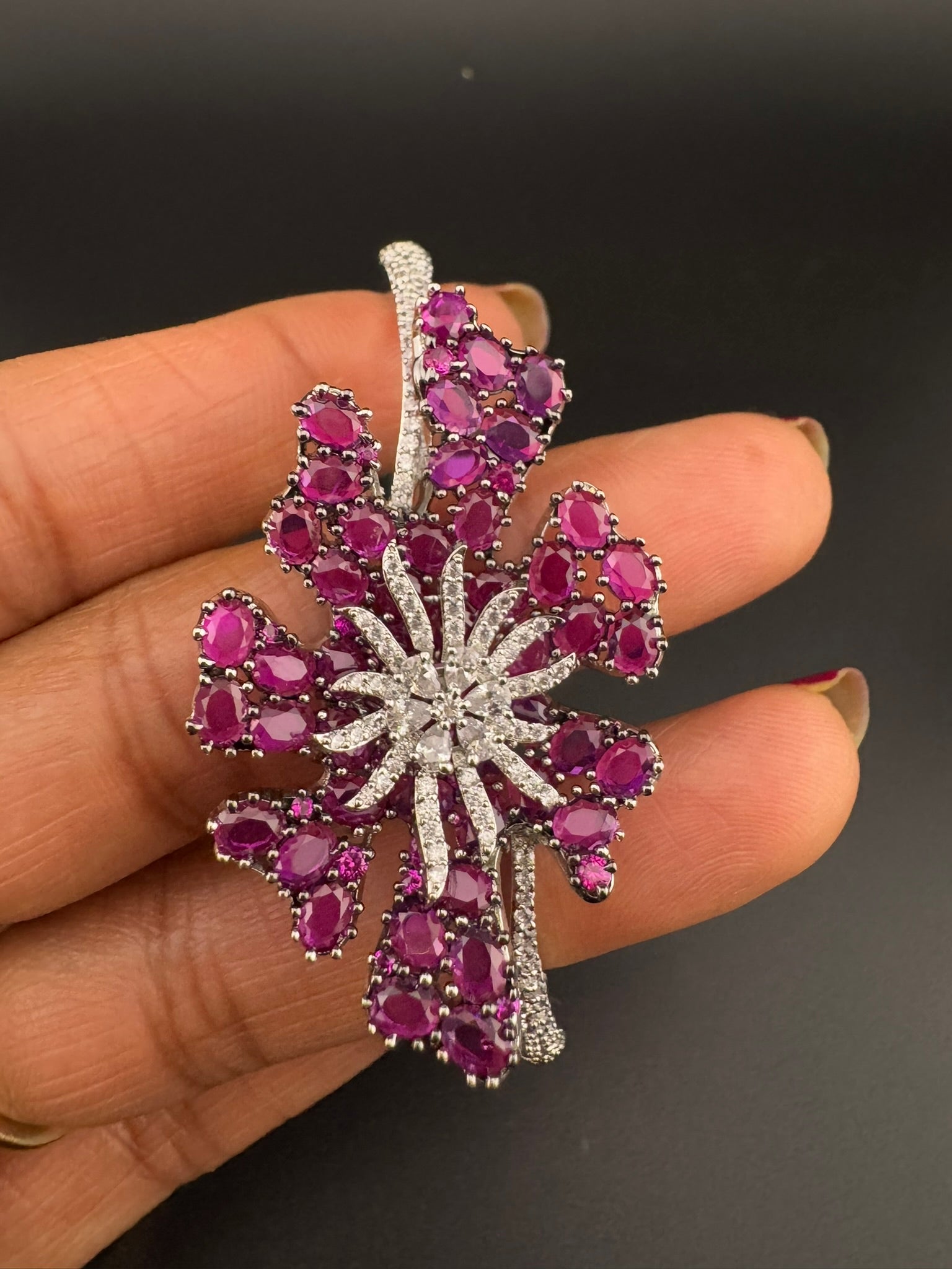 Single Silver Openable Designer bracelet with crystal stones, Cubic Zirconia, pearls in unique setting/single bangle/Fits size upto 2.6"