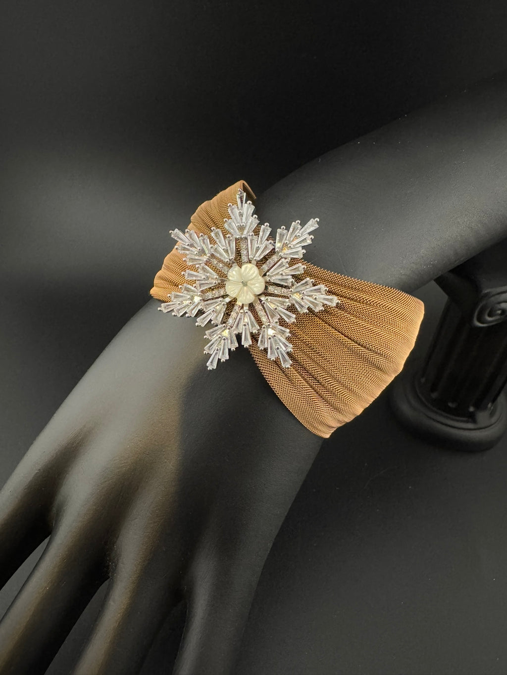 Openable Metal Mesh, Stone and Cubic Zirconia Bracelet Designer inspired Bracelet bangle