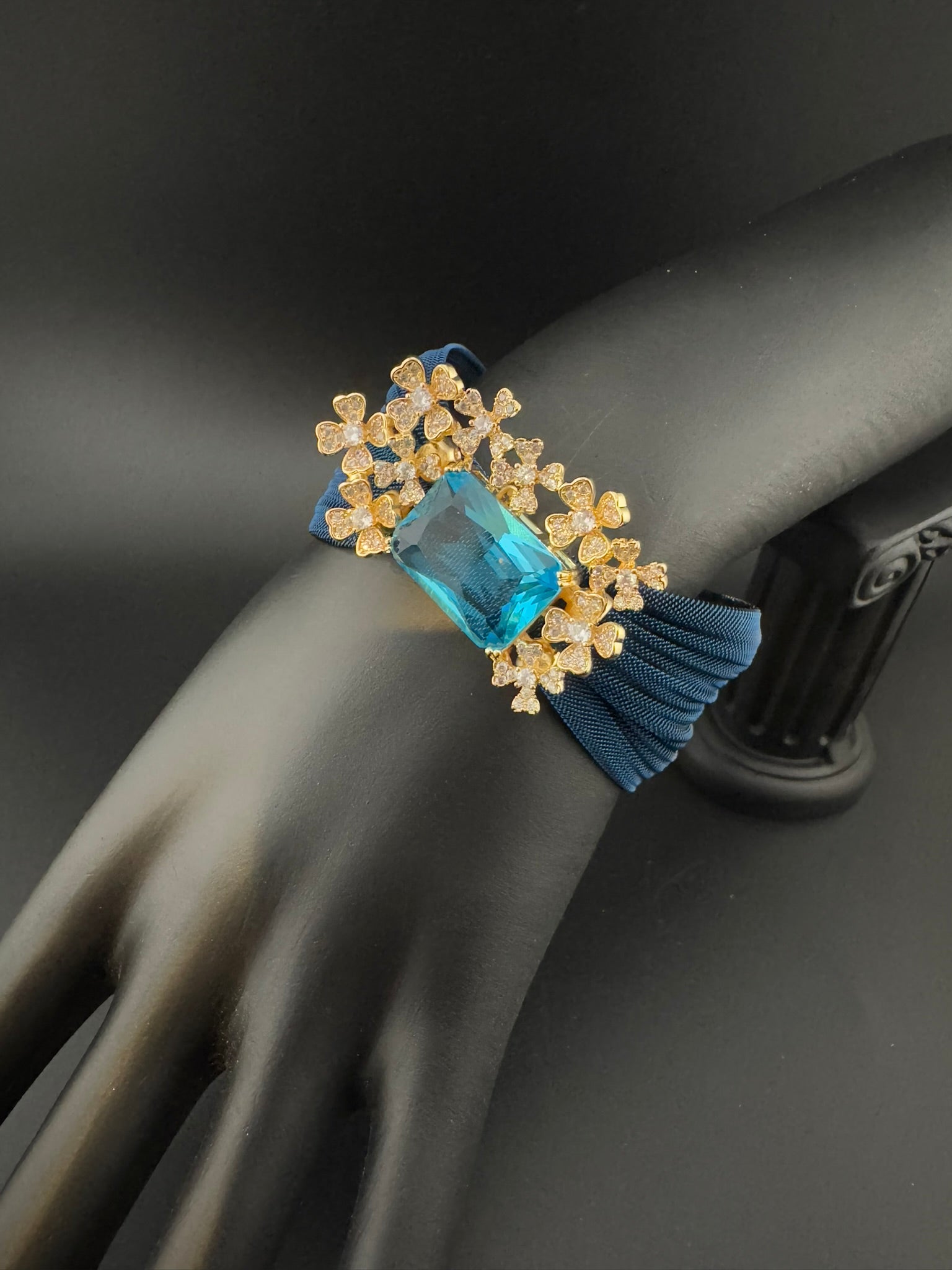 Openable Metal Mesh, Stone and Cubic Zirconia Bracelet Designer inspired Bracelet bangle