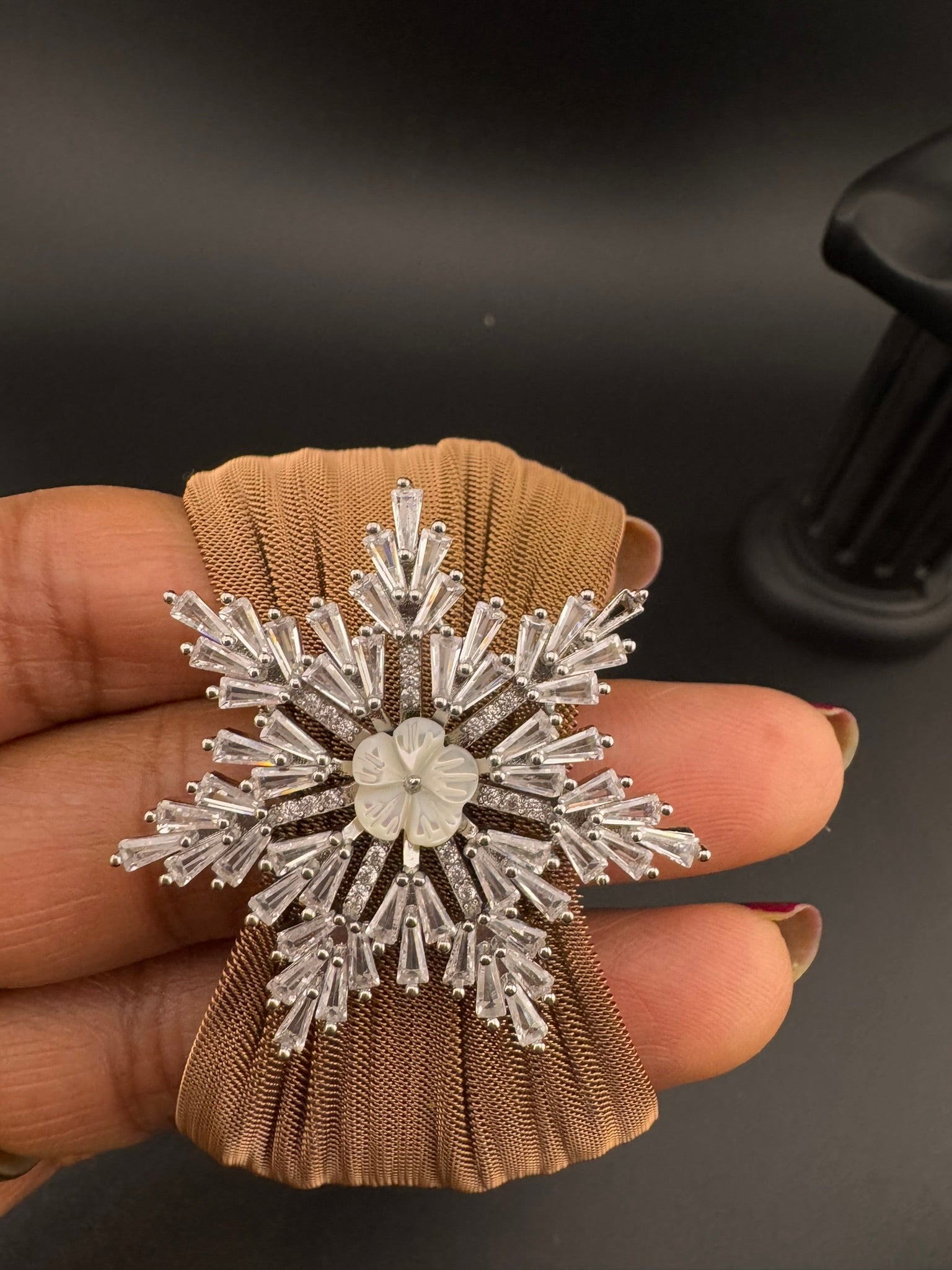 Openable Metal Mesh, Stone and Cubic Zirconia Bracelet Designer inspired Bracelet bangle