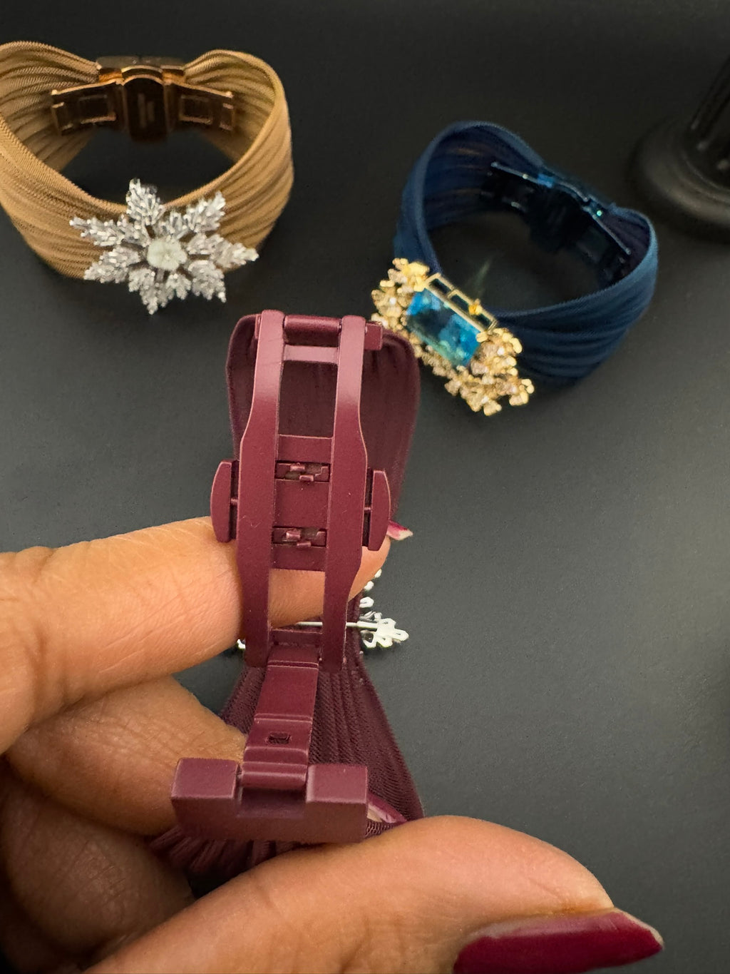 Openable Metal Mesh, Stone and Cubic Zirconia Bracelet Designer inspired Bracelet bangle